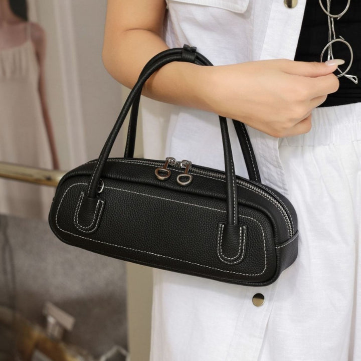 Mini gepunktete Top-Handle Kuppeltasche mit doppeltem Reißverschlussverschluss