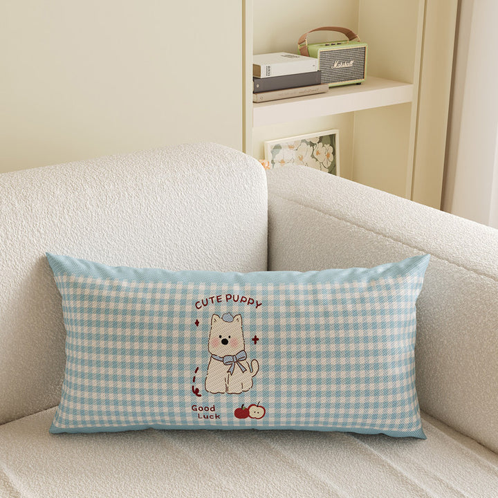Cartoon Puppy Gingham Square Throw Pillow Cover with Hidden Zipper Linen-Blend Texture