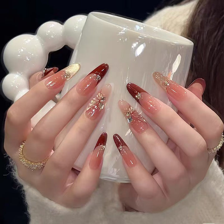 Elegante florale und Gradient Press-On Nagelverlängerungen Karnz