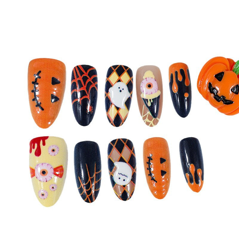 Halloween Kunstnagelset mit gruseligen Motiven und gleitendem Design Karnz
