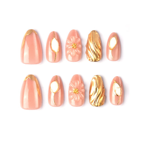 Künstlerische florale und metallische Press-On-Nagelkunst Karnz