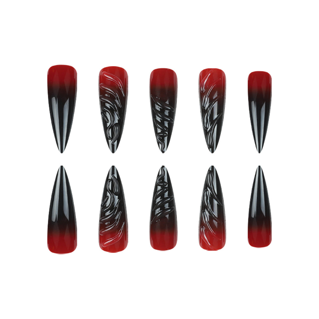 Künstlerische Stiletto Press-On Nägel mit dramatischem Ombre-Effekt Karnz