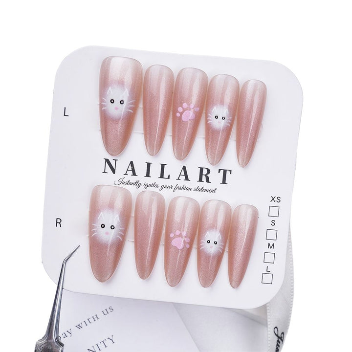 Verspieltes katzenartiges Press-On-Nagelset Karnz