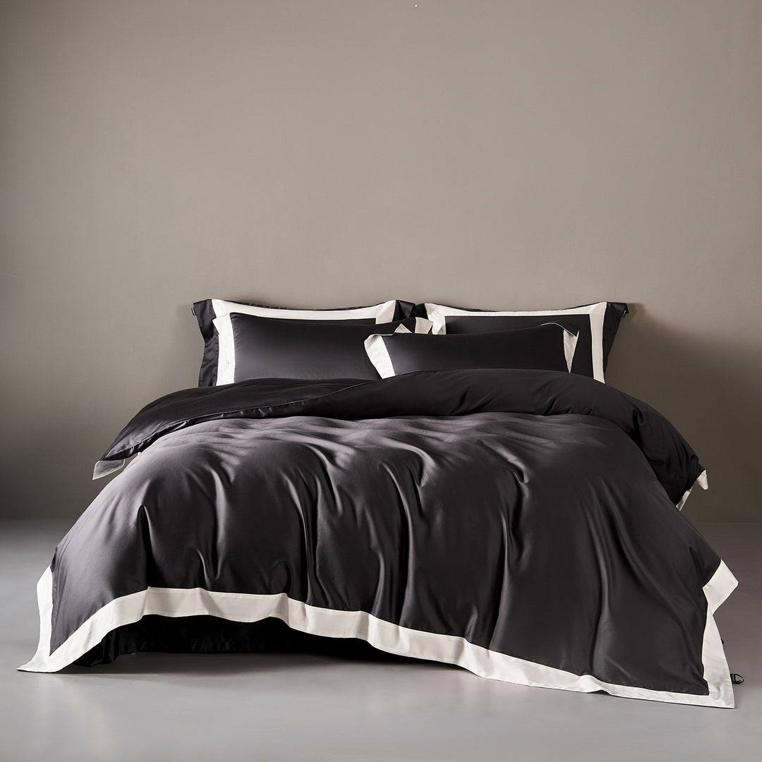Seidiger Satin Bettbezug Set mit Kontrastbordüre