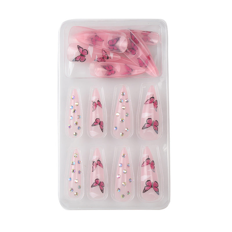 Dekorativer Stiletto Press-On Nail Art Set mit Schmetterlingsdesign Karnz
