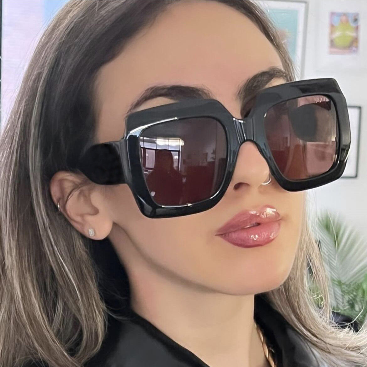 Damen oversized Sonnenbrille mit quadratischen Rahmen und UV-Schutz Karnz