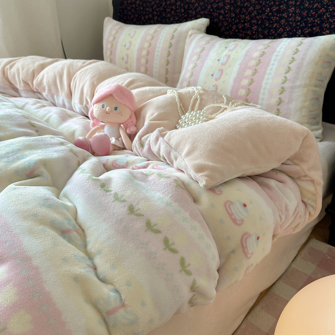 Kinderplüsch Wendebettwäsche Teddy Patchwork Komforter Bettset