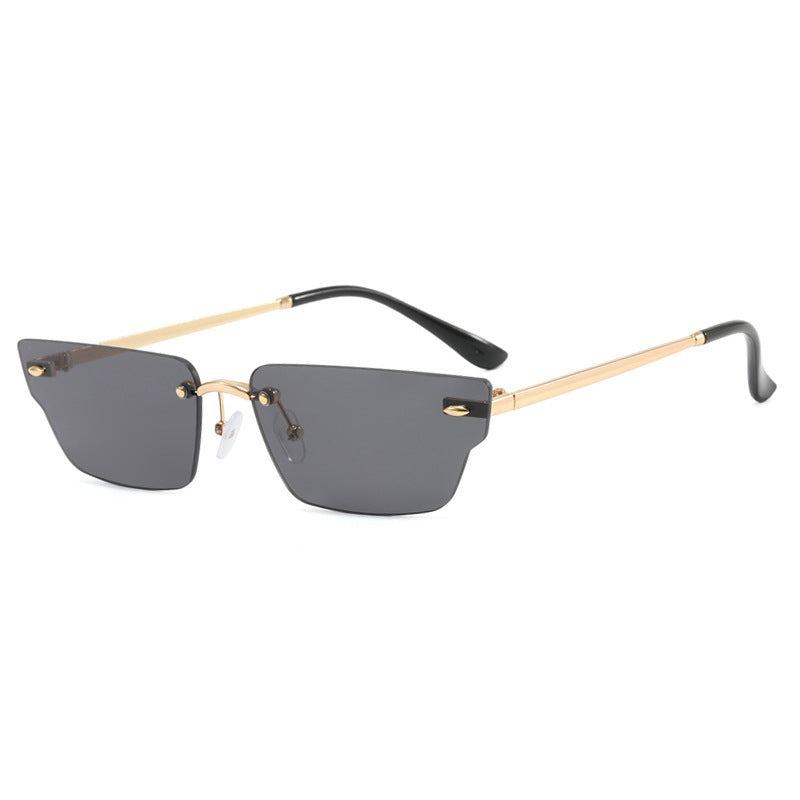 Damen geometrische Sonnenbrille mit filigranem Rahmen und transparenten Gläsern Karnz