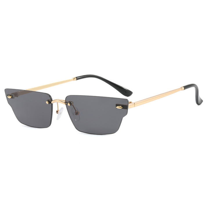 Damen geometrische Sonnenbrille mit filigranem Rahmen und transparenten Gläsern Karnz