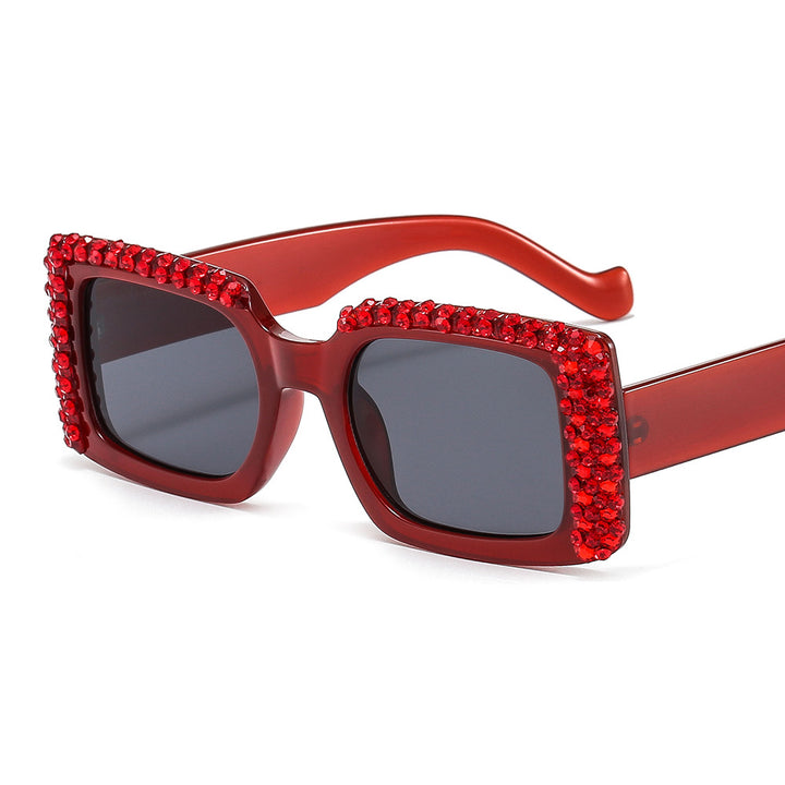 Damen Glamouröse quadratische Sonnenbrille mit funkelndem Kristallrahmen Karnz