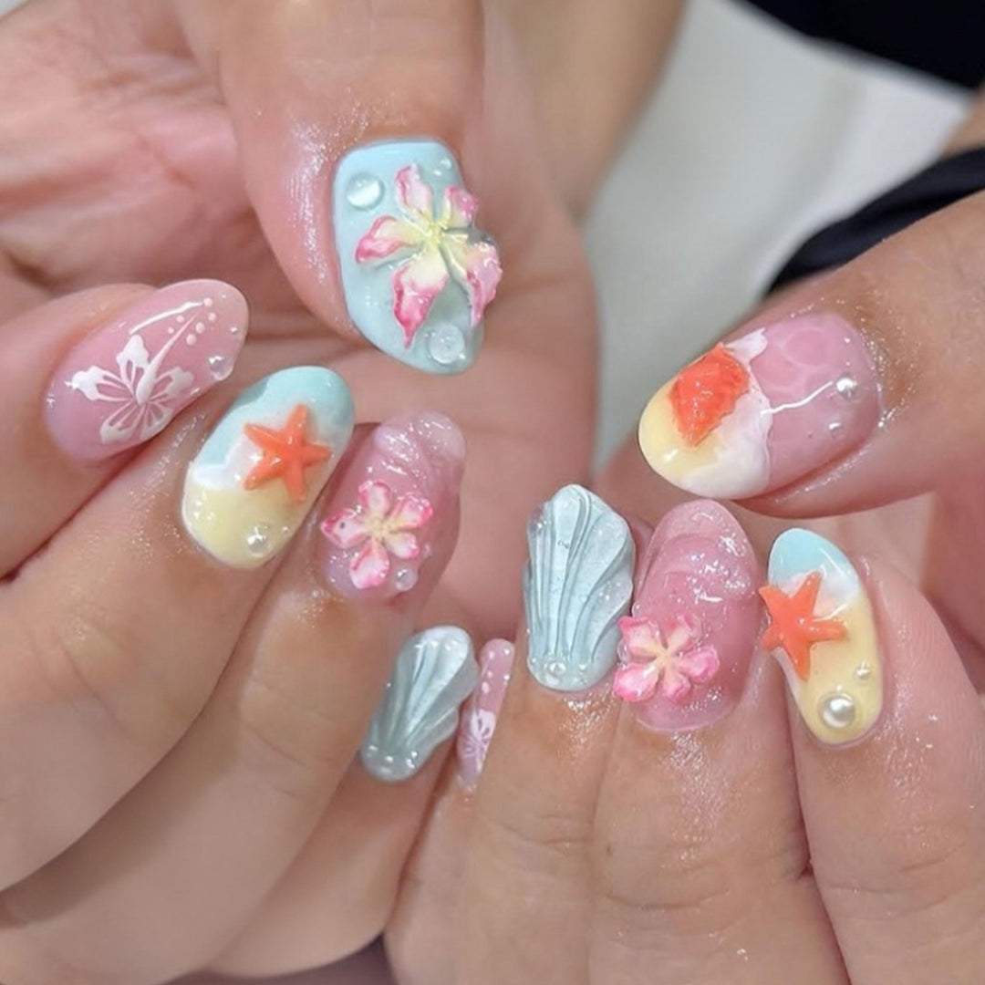 Künstlerisches, vom Ozean inspiriertes Press-On Nagelkunst Set Karnz