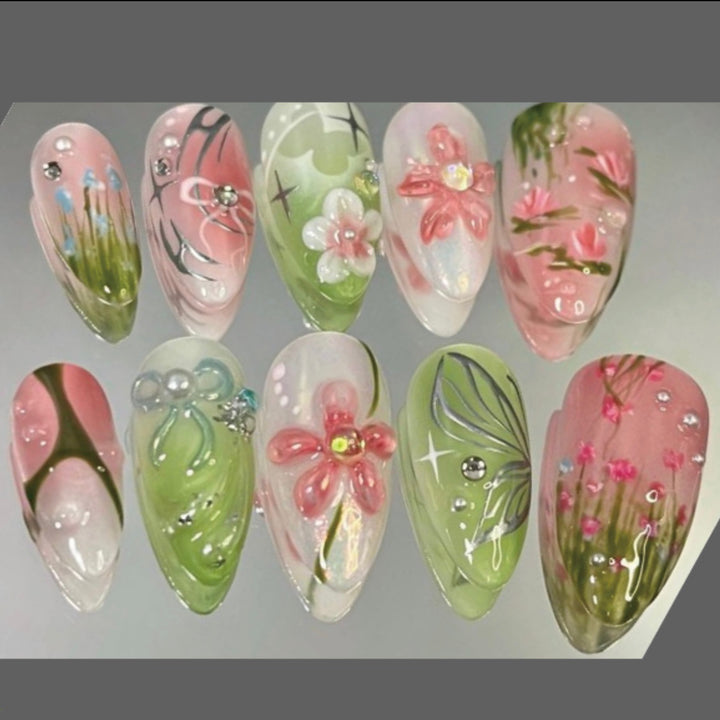 Künstlerisches Floral Press-On Nagelkunst Set 1790745835