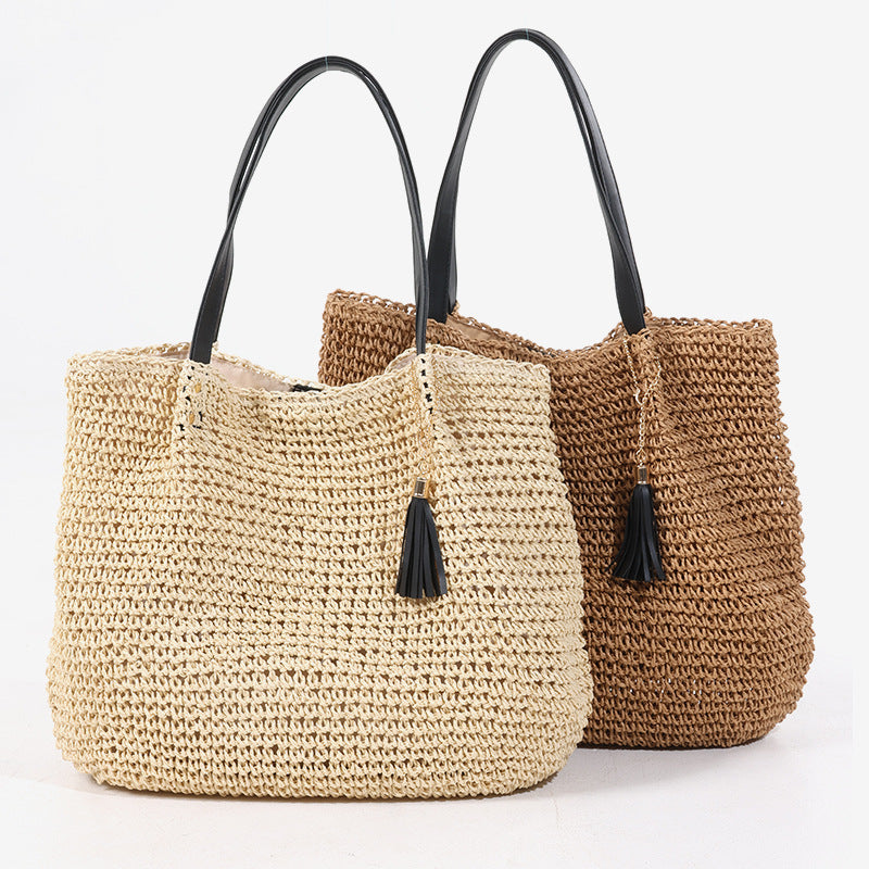 Damen Handgefertigte Tragetasche aus geflochtenem Naturmaterial mit elegantem Tassendetail Karnz