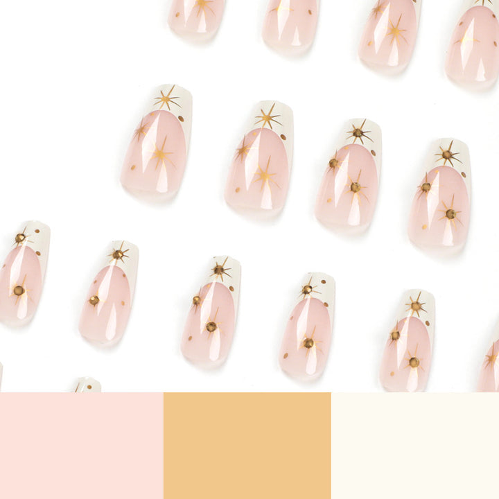Elegante Gel-Nägel mit funkelnden Sternenverzierungen Karnz