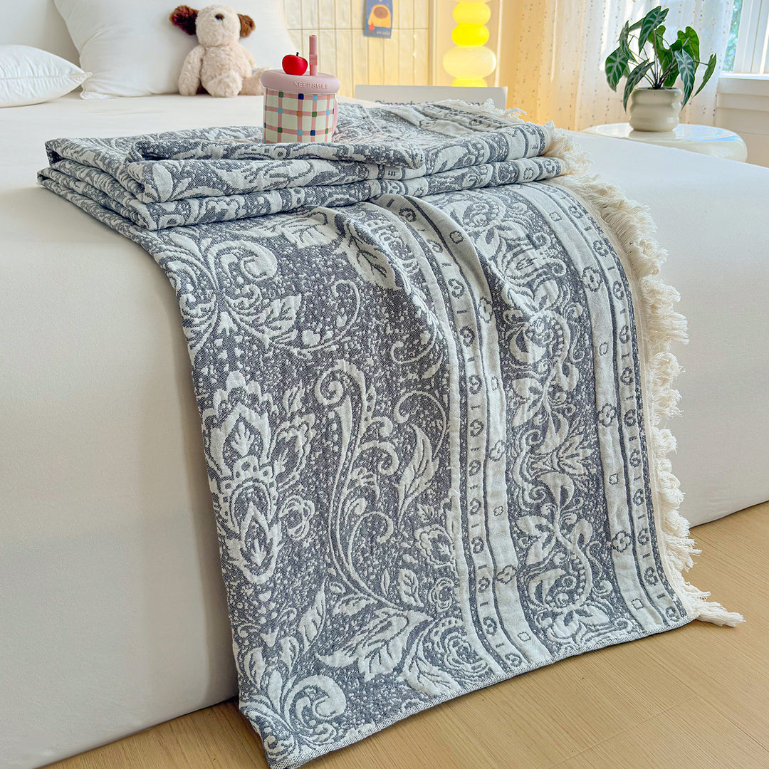 Umkehrbare Jacquard-Fransen-Wurfdecke