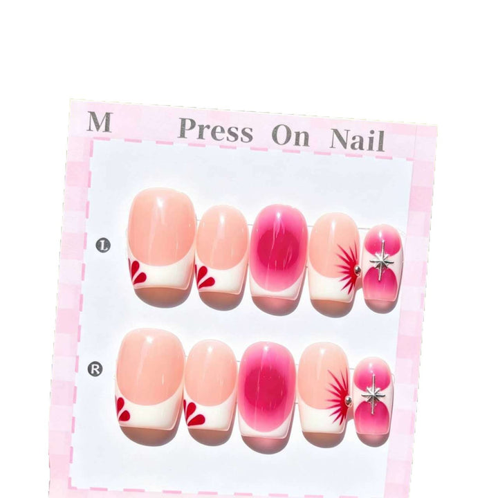 Dekorativer Press-On Nagelkunst Set mit floralen Akzenten