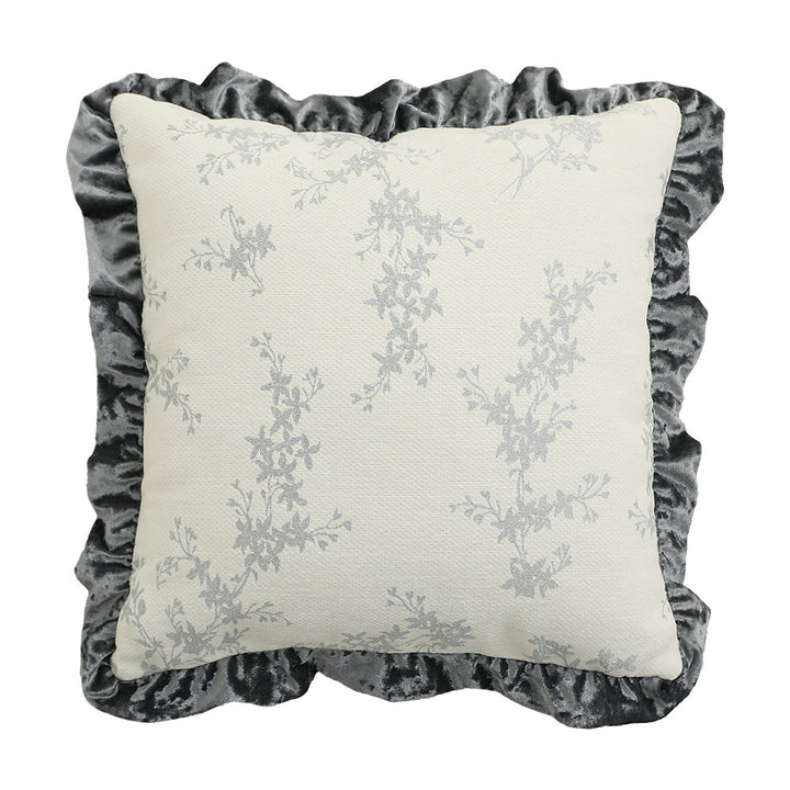 Handgetufteter quadratischer Dekokissenbezug mit floraler Chenille‑Applikation