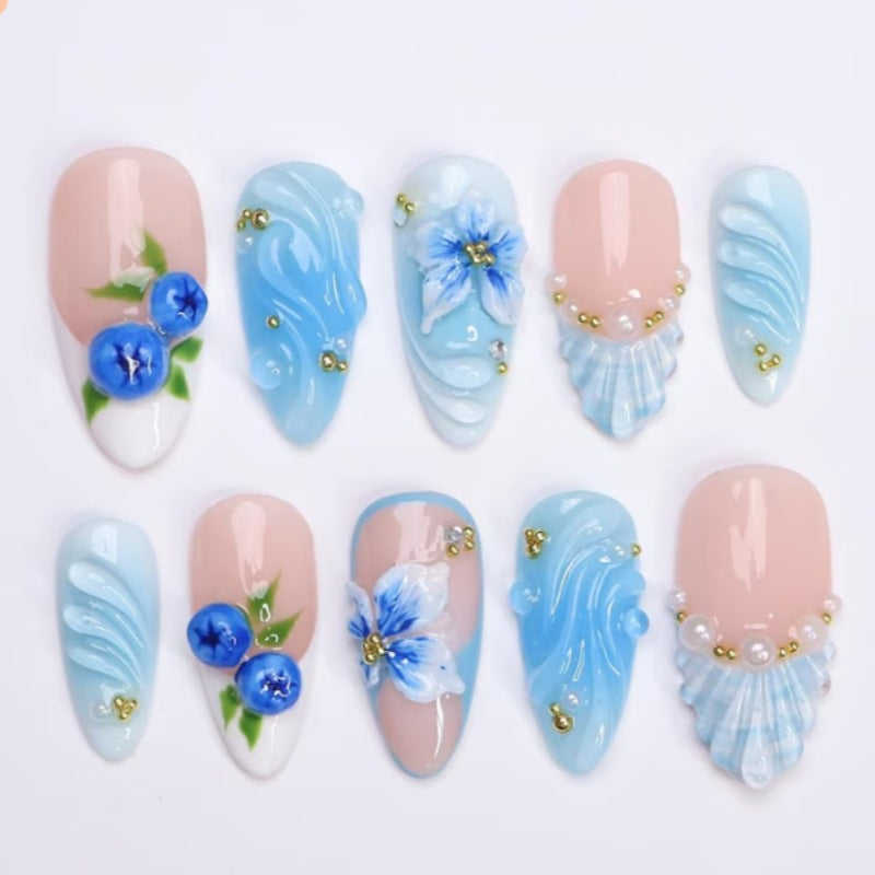 Florale dekorative Press-On Nagelset Karnz