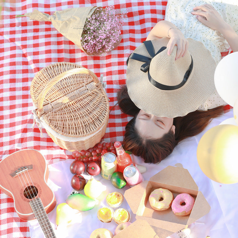 Damen geflochtener Picknickkorb mit romantischem Gingham-Futter Karnz