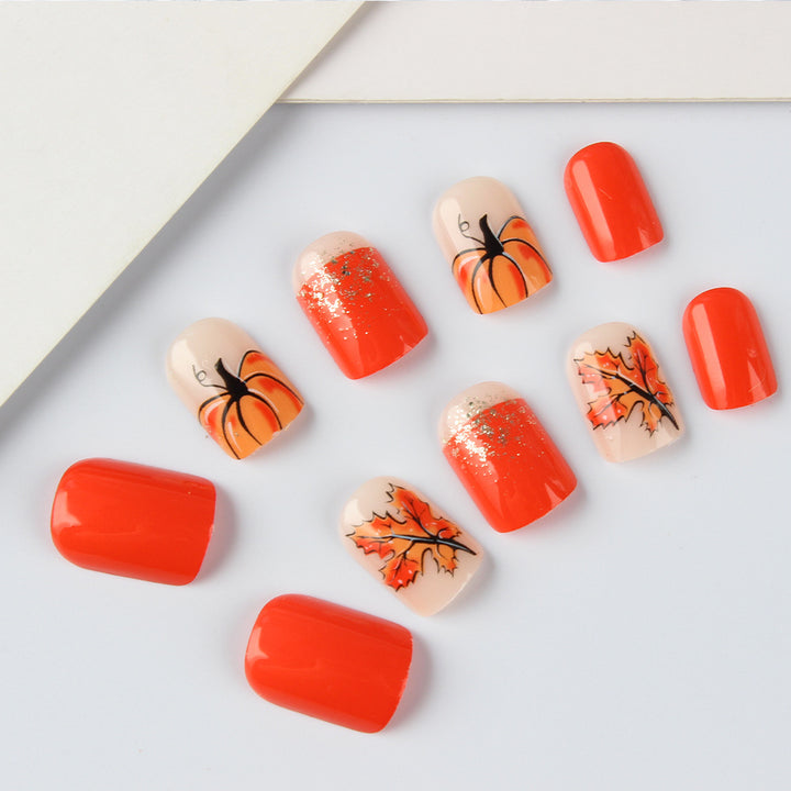 Festliche Kürbis-Themen Press-On Nagelset Karnz