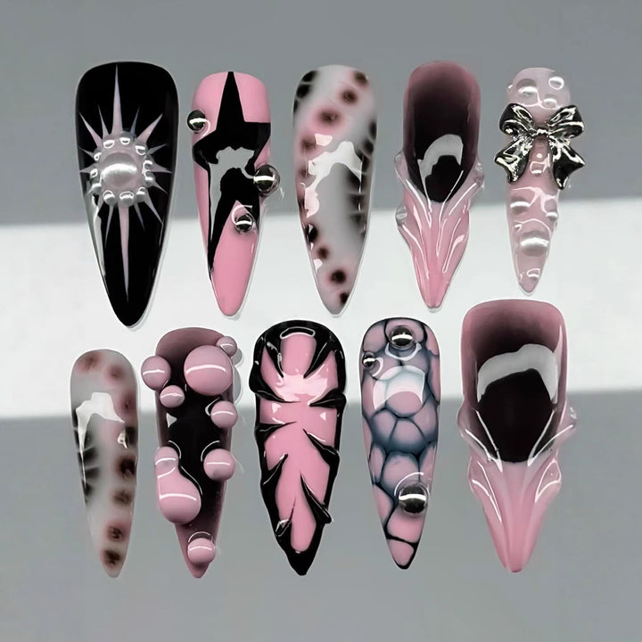 Ozean-inspiriertes 3D dekoratives Press-On-Nagel-Set Karnz