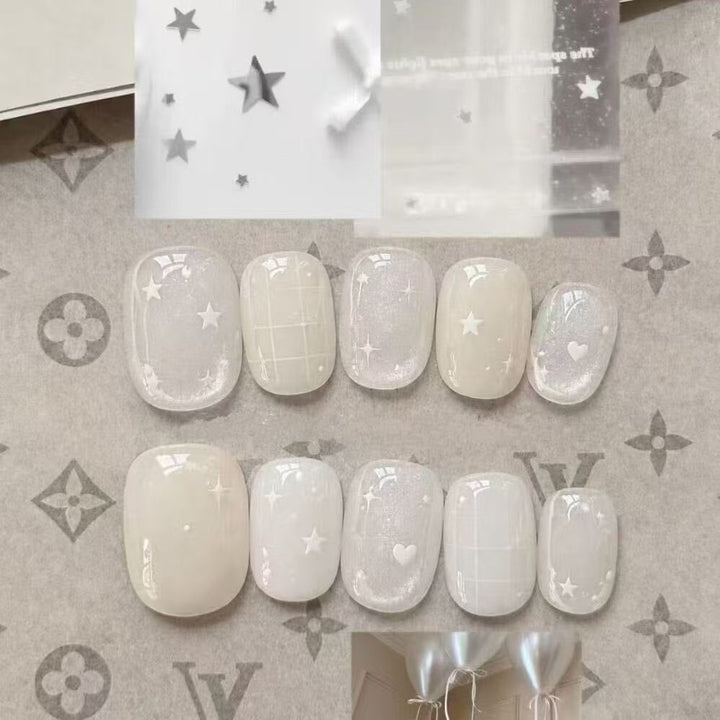 Elegantes Press-On-Nagelkunst-Set mit Schleife und Punkten Karnz