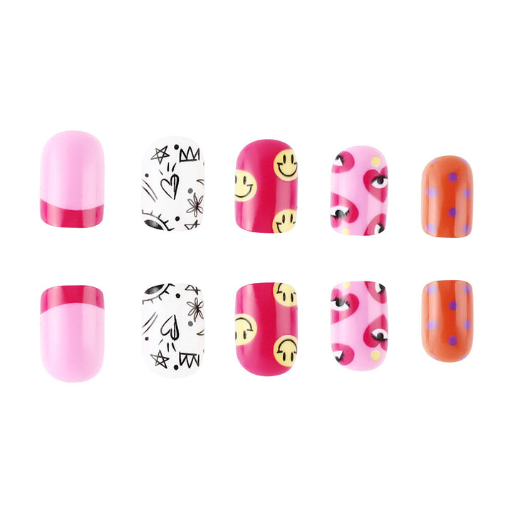 Künstlerisches Press-On Nagelkunst Set mit verspielten Designs Karnz