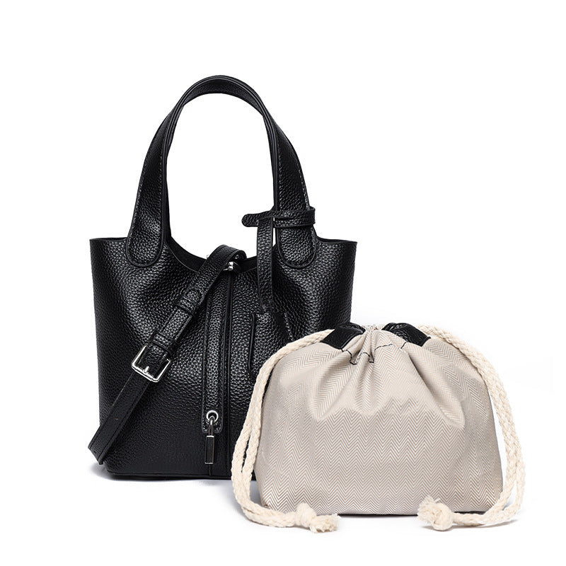 Dual-Compartment Textured Leather Tote Bag Karnz