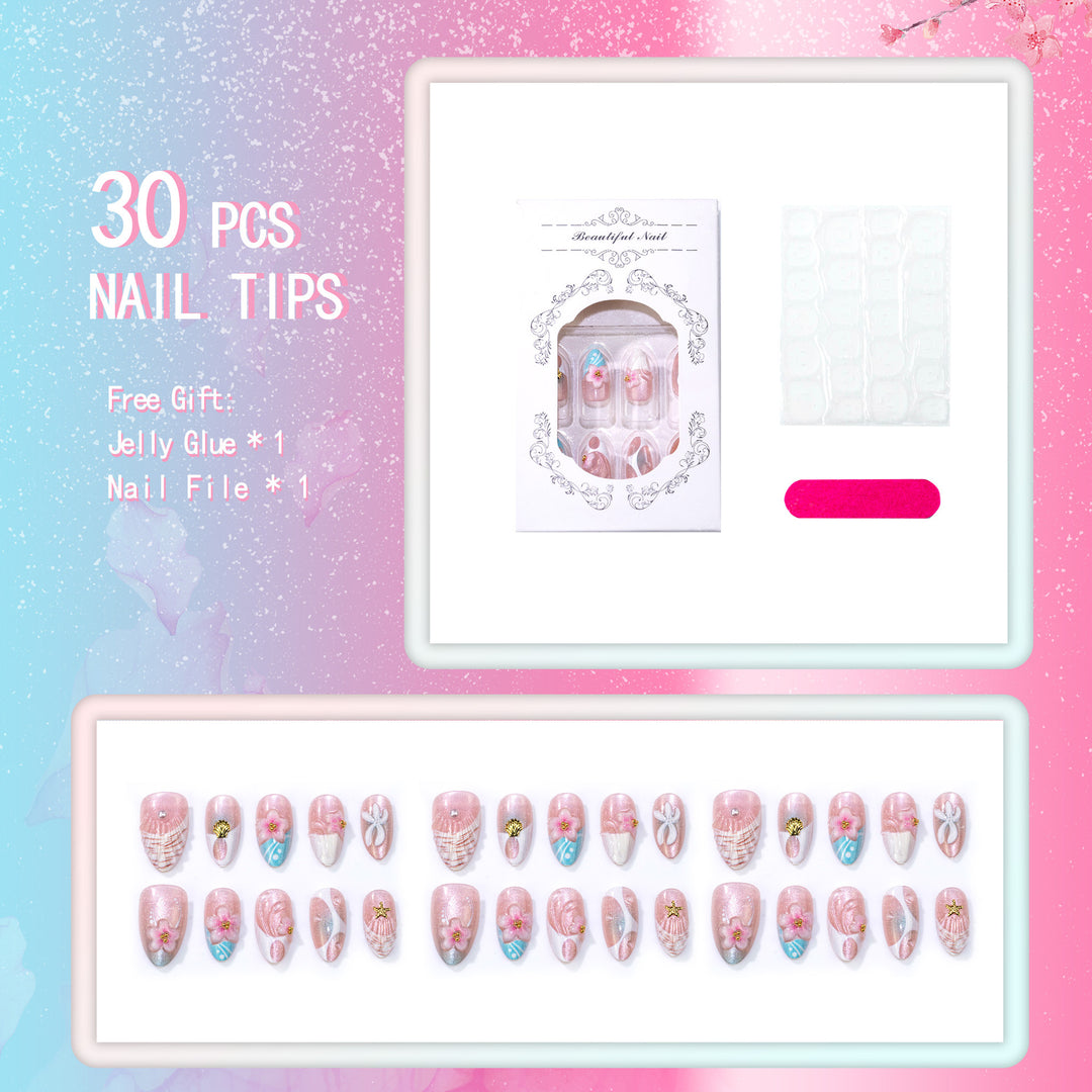 Dekoratives, von der Küste inspiriertes Press-On Nagelset