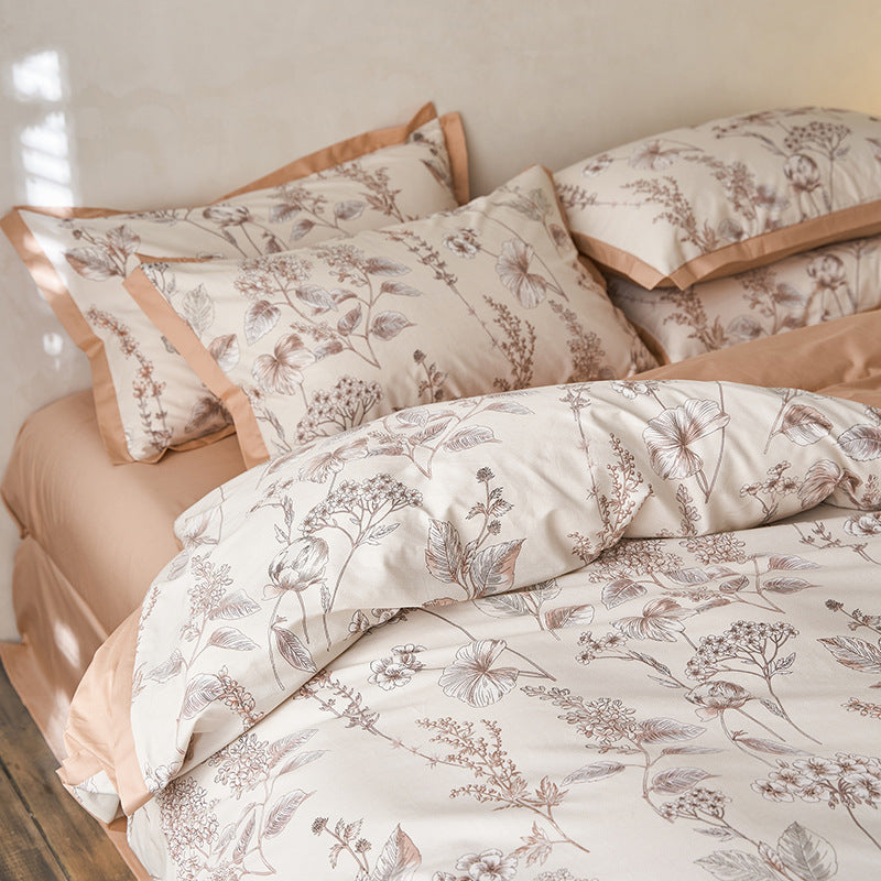Wendbares Bettwäsche-Set aus Baumwollsatin mit botanischem Skizzenprint und glattem Rückseitenbezug