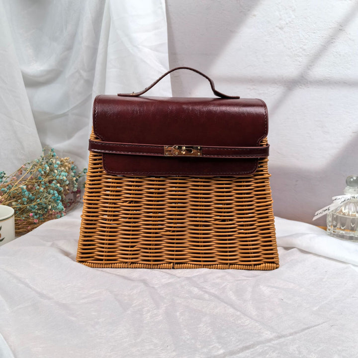 Damen eleganter geflochtener Handtasche mit Holzdeckel Karnz