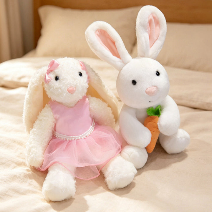 Plüsch Blumenfutter Ohr Bunny Plüschspielzeug mit besticktem Gesicht und lockigem Kunstpelz Karnz
