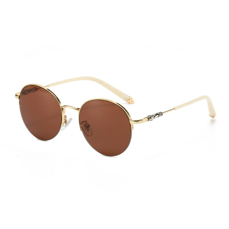 Damen runde Sonnenbrille mit elegantem Metallrahmen und komfortablen Nasenpads Karnz