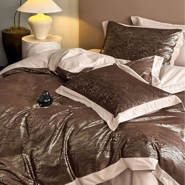 Elegantes Wendbares Bettbezug- und Kissenbezug-Set mit Jacquard-Blütenpanel und feiner Steppkante