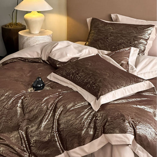 Elegantes Wendbares Bettbezug- und Kissenbezug-Set mit Jacquard-Blütenpanel und feiner Steppkante