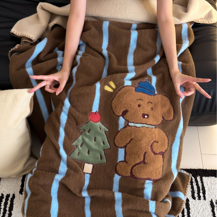 Plüsch gestreiftes Applikations-Wurfdecke mit wendbarem Fleece-Rücken