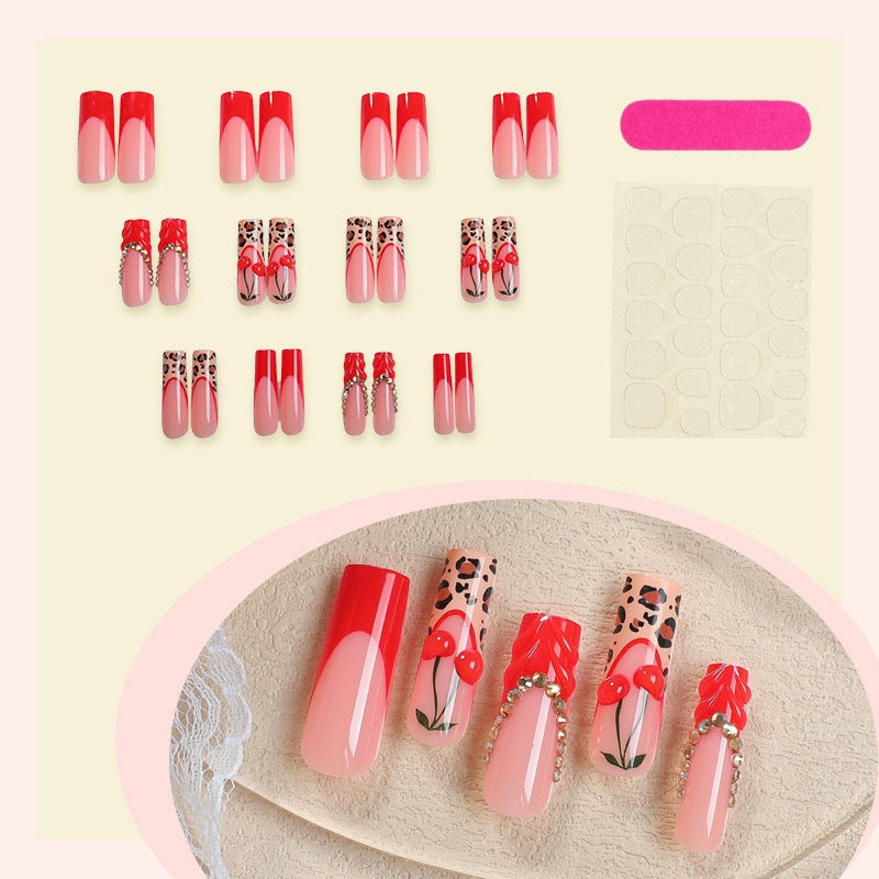 Künstlerische Kirsch- und Leoparden-Design-Nagelverstärkungen Karnz