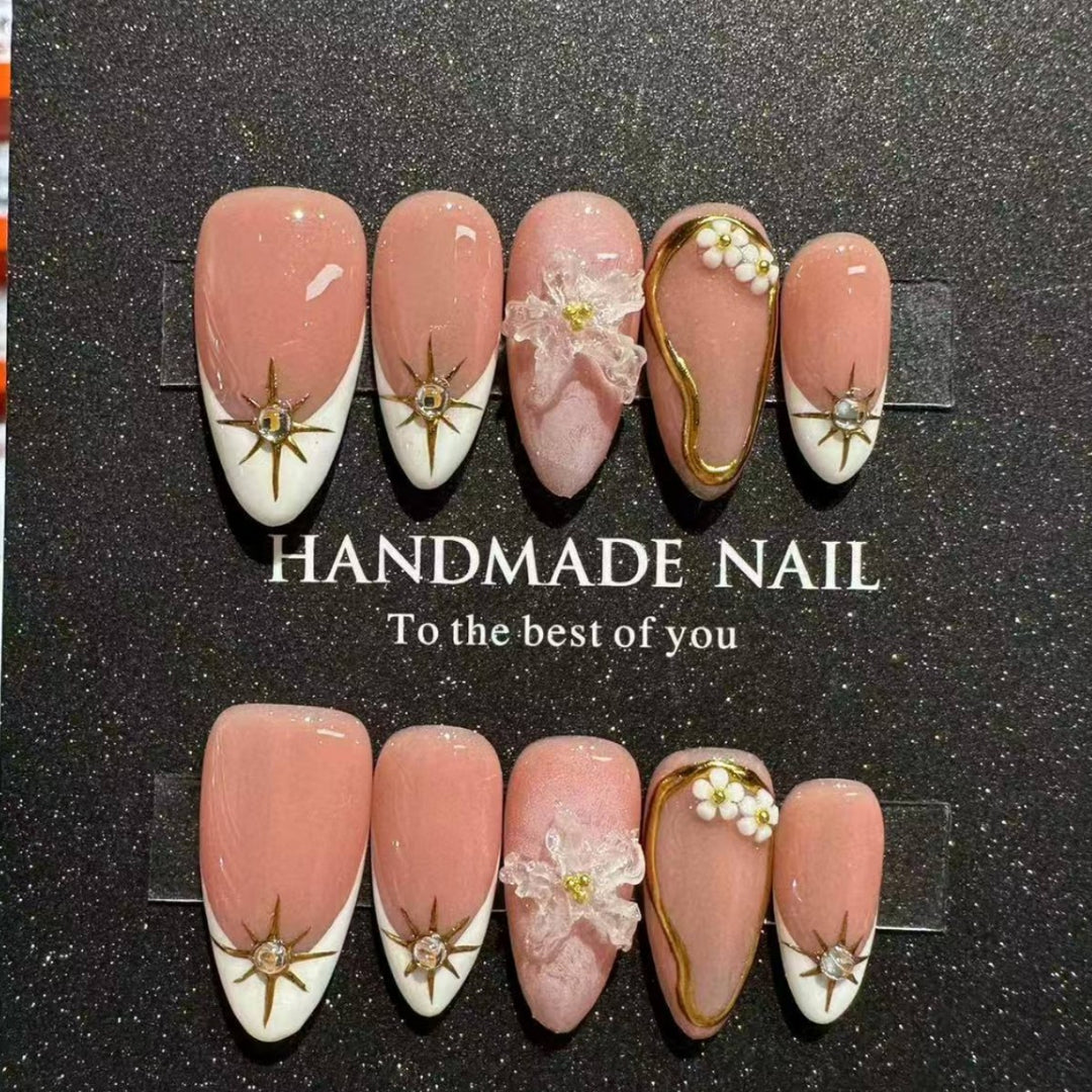 Handgemachtes Blumendruck-Falschnagelkunstset mit elegantem Design