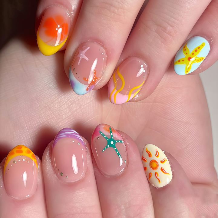 Künstlerische Sommer-Themen Press-On Nagelkunst Karnz