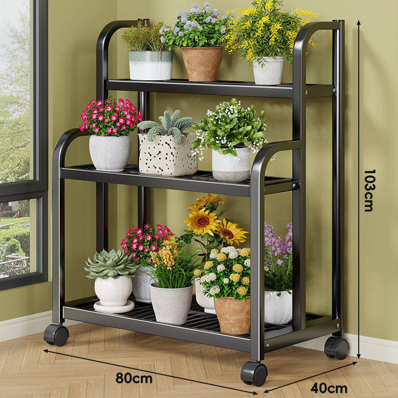 Drei-Ebenen Rollbares Metall Pflanzen Display Regal