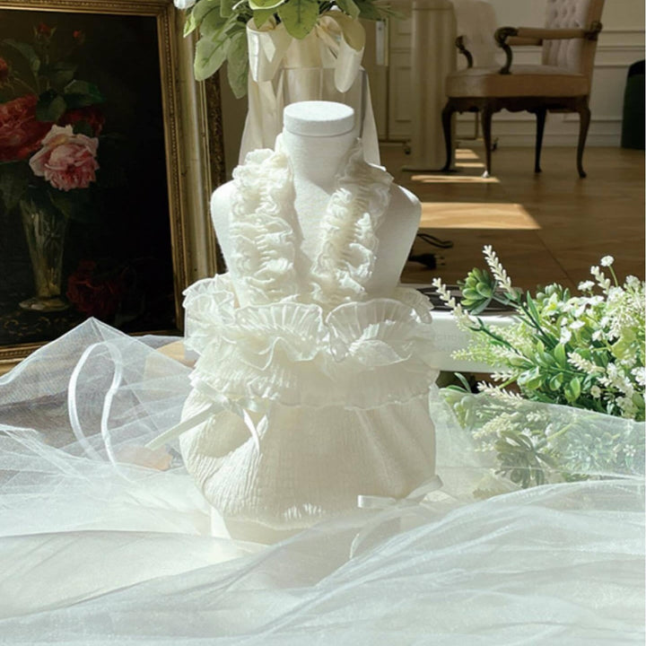 Baby Rüschenträger Strukturiertes Overall-Kleid mit Organza-Besatz & Satin s