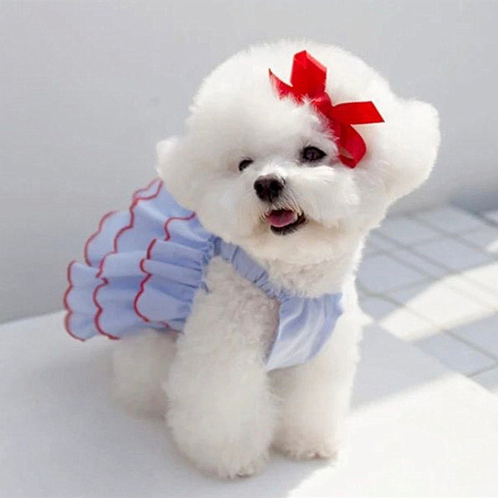 Schichtige Chiffon Rüschenträger-Hundekleid mit elastischem Rücken und Kontrastbesatz