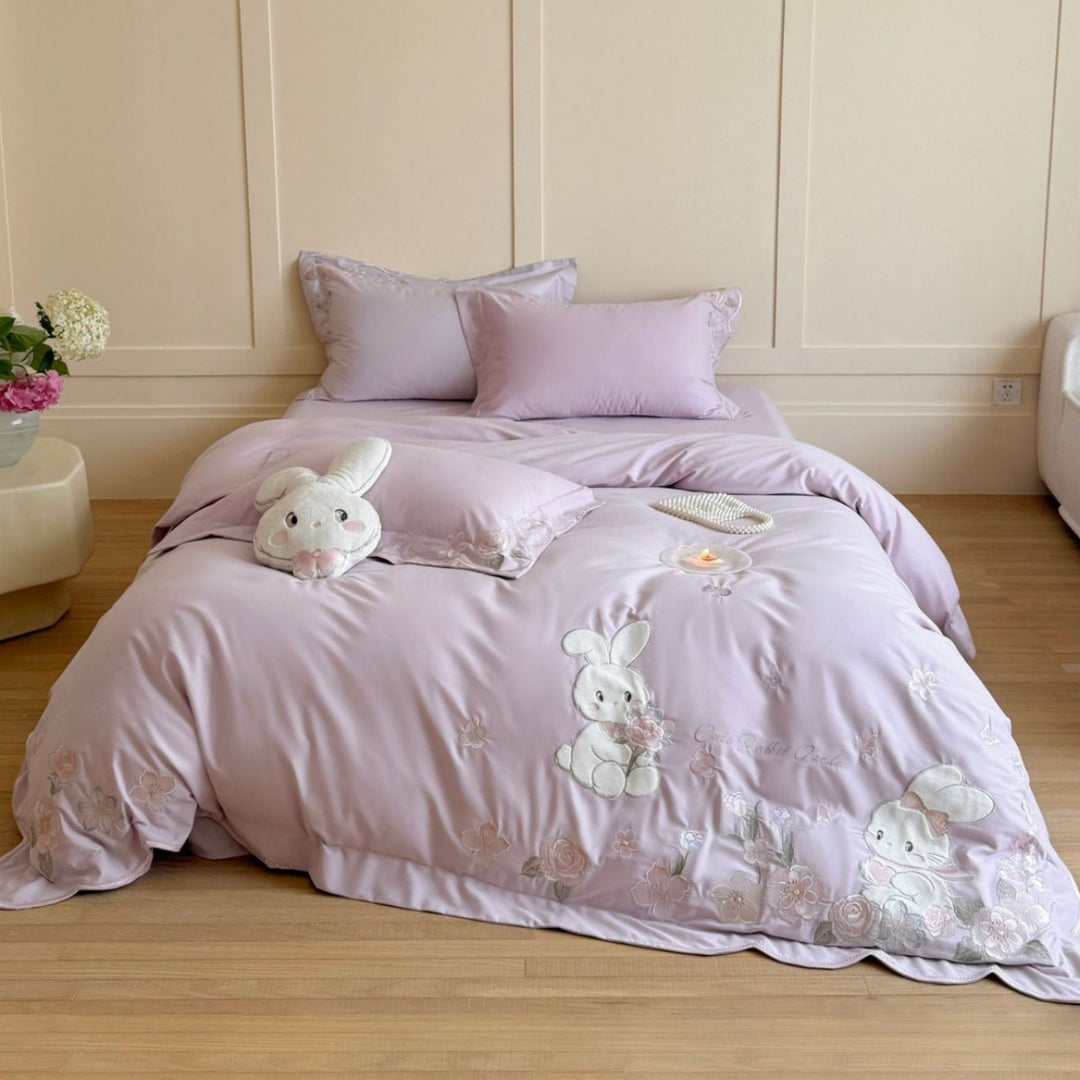 Luxuriöses Besticktes Baumwoll-Satin Bettbezug Set