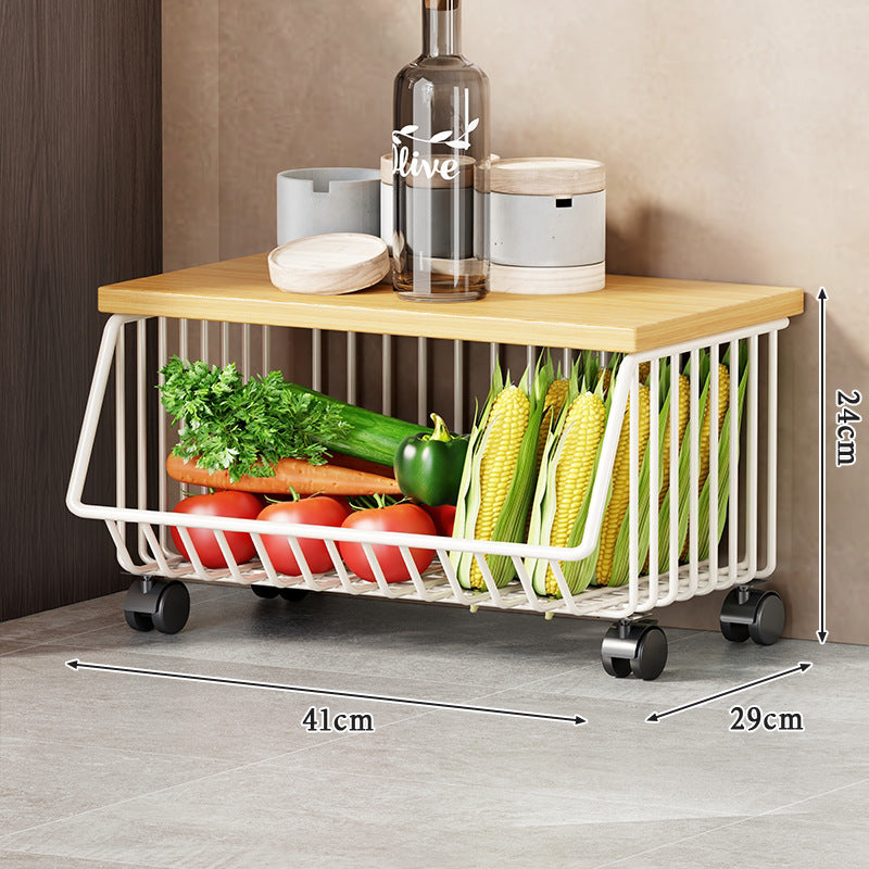 Multi-Tier Rolling Wire Obstlager-Turm mit Holzoberfläche
