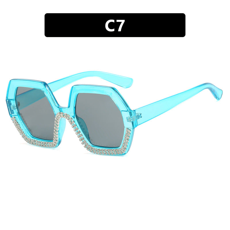 Damen extravagante Sonnenbrille mit hexagonalem Rahmen und strassbesetzten Akzenten Karnz