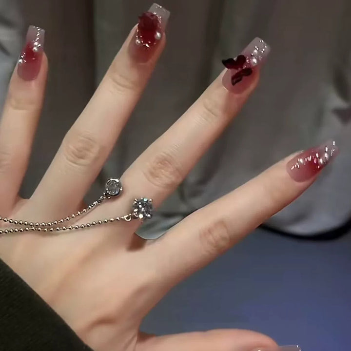 Blumenverziertes Press-On Nagelset