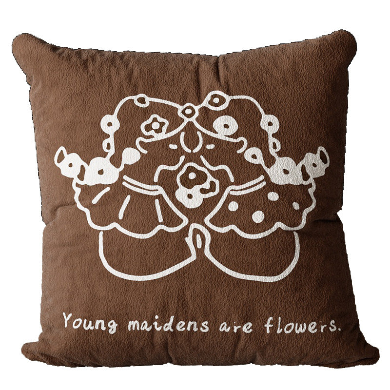 Decorative Plush Square Throw Pillow with Hand-Drawn Floral Maiden Print and Soft Microfiber Cover