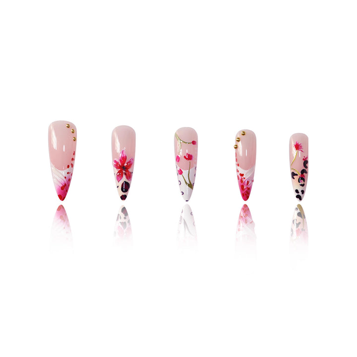 Floral Design Stiletto Press-On Nail Art Karnz
