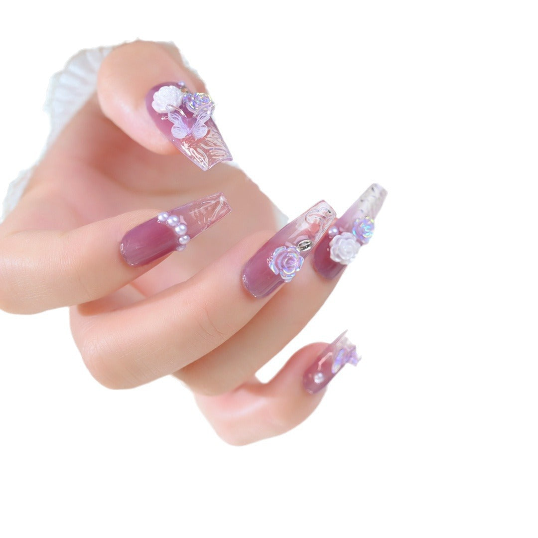 Floral Verziertes Press-On Nagelset Karnz