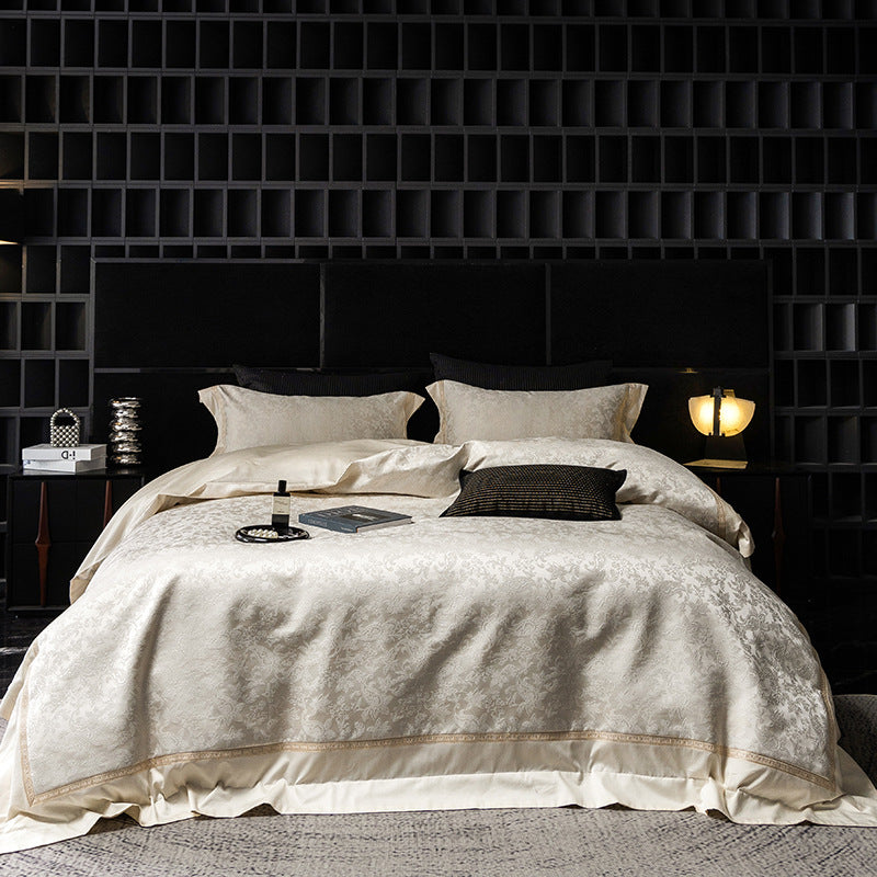 Luxus Jacquard-strukturierte Baumwollmischung Bettbezug Set mit Umschlag-Kissenbezügen